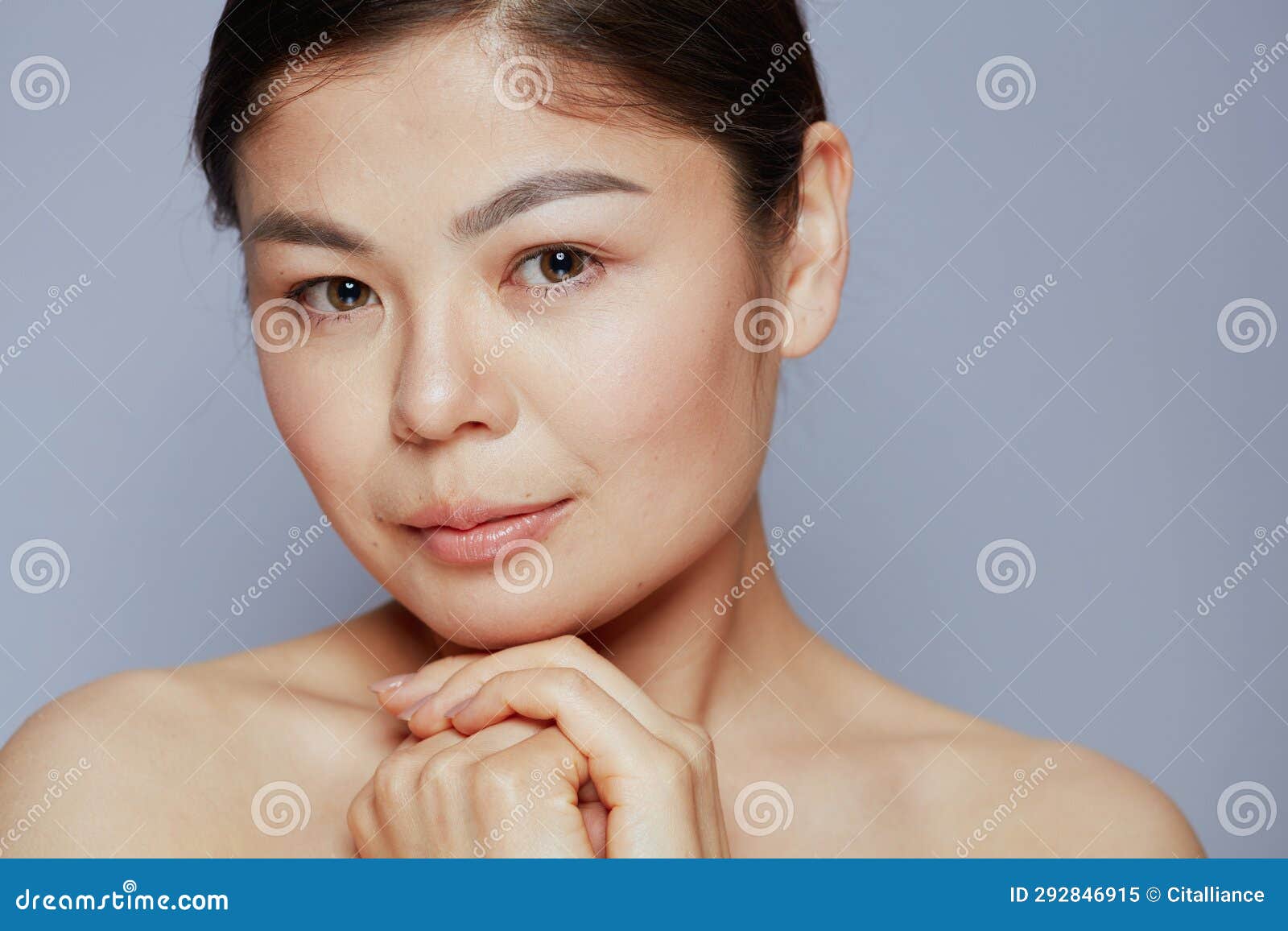 Modern asian woman on blue stock image. Image of body - 292846915