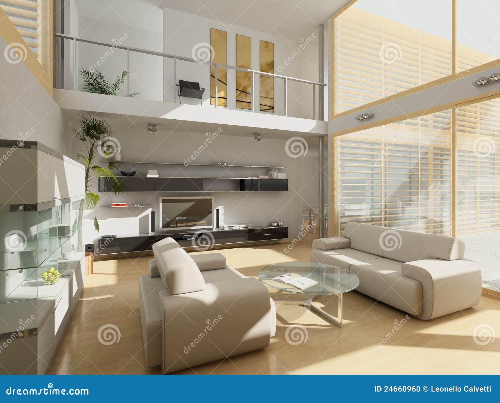 Modern Livingroom with Large Windows. Stock Photo - Image of indoors ...