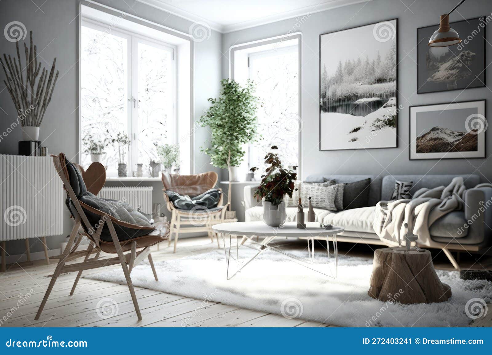 Modern Scandinavian Living Room Interior - 3d Render Generative AI ...