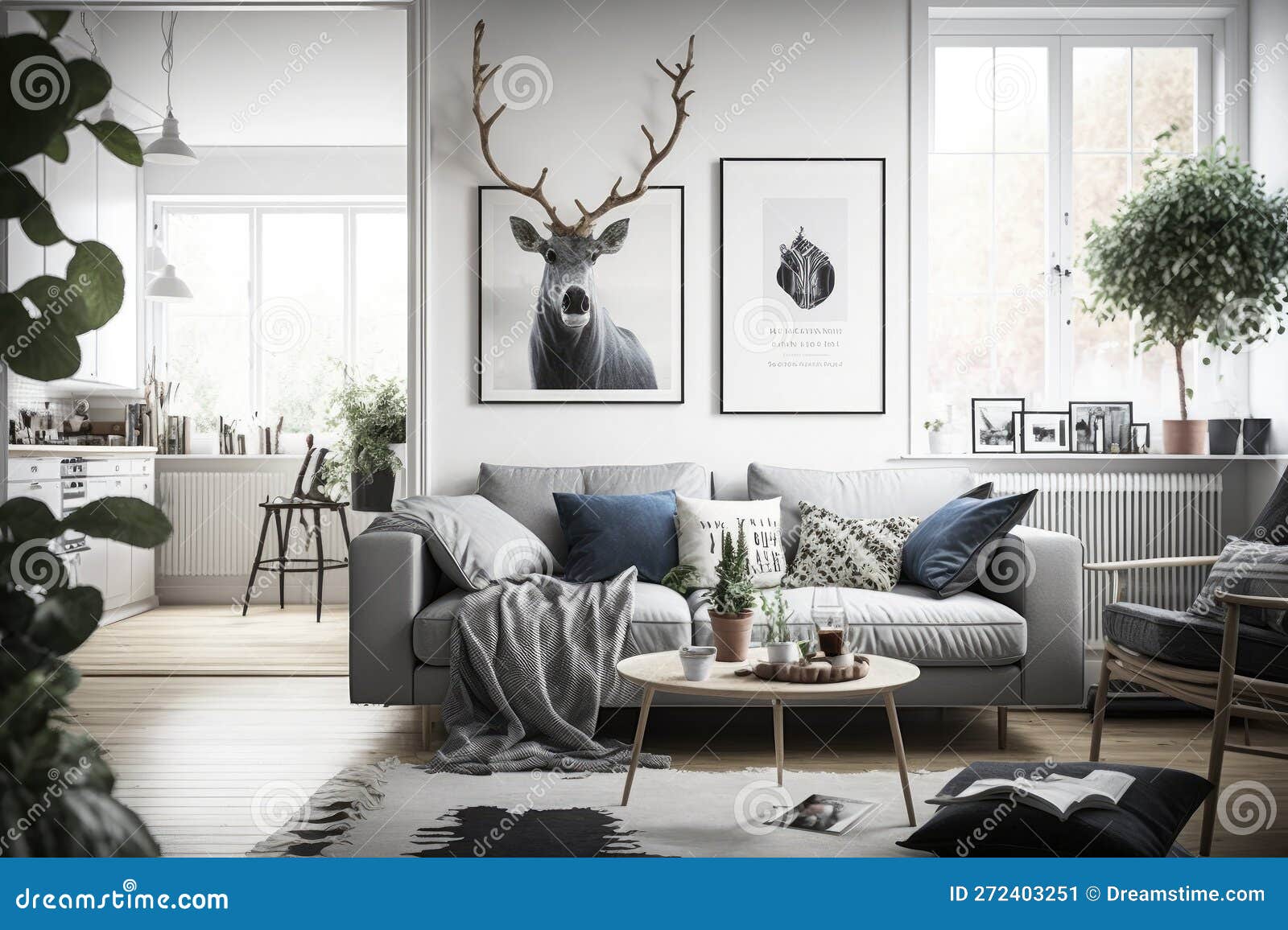 Modern Scandinavian Living Room Interior - 3d Render Generative AI ...