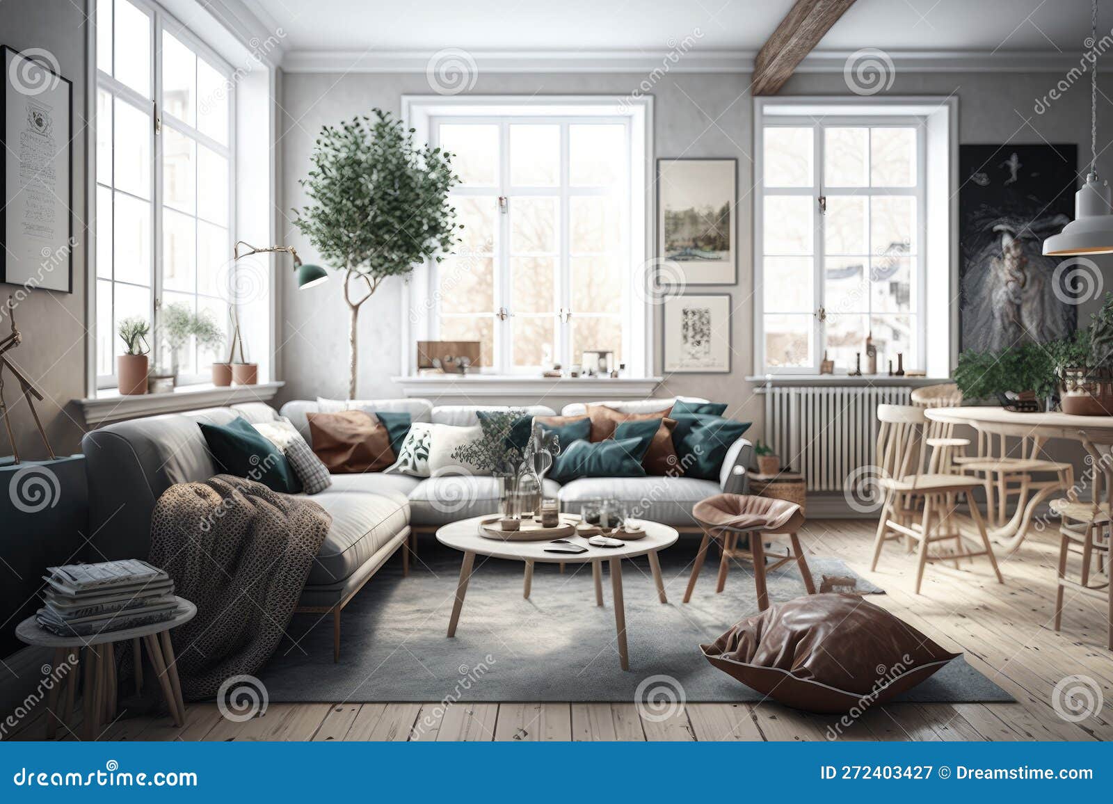 Modern Scandinavian Living Room Interior - 3d Render Generative AI ...