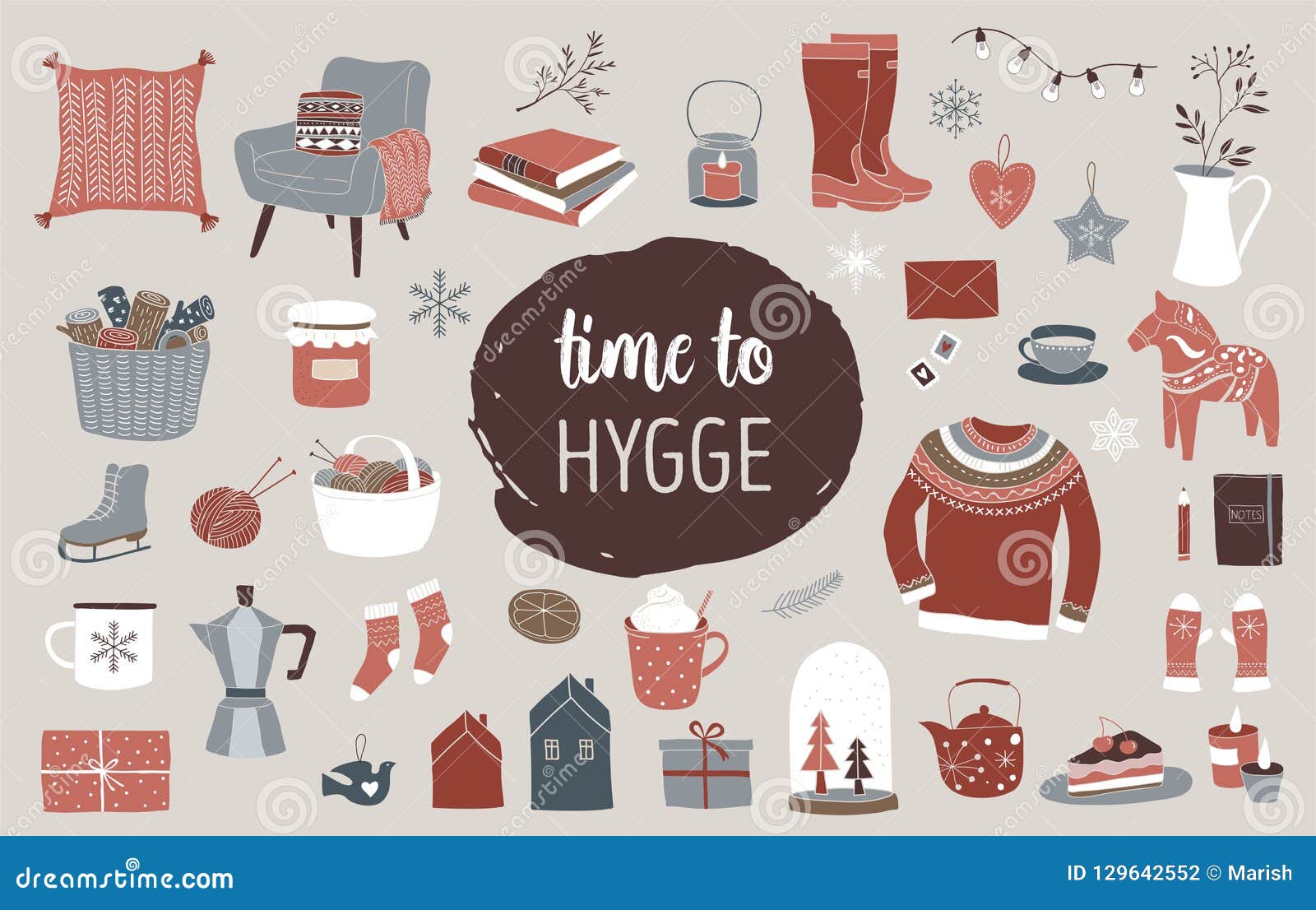 Nordic, Scandinavian Winter Elements and Hygge Concept Design, Merry ...