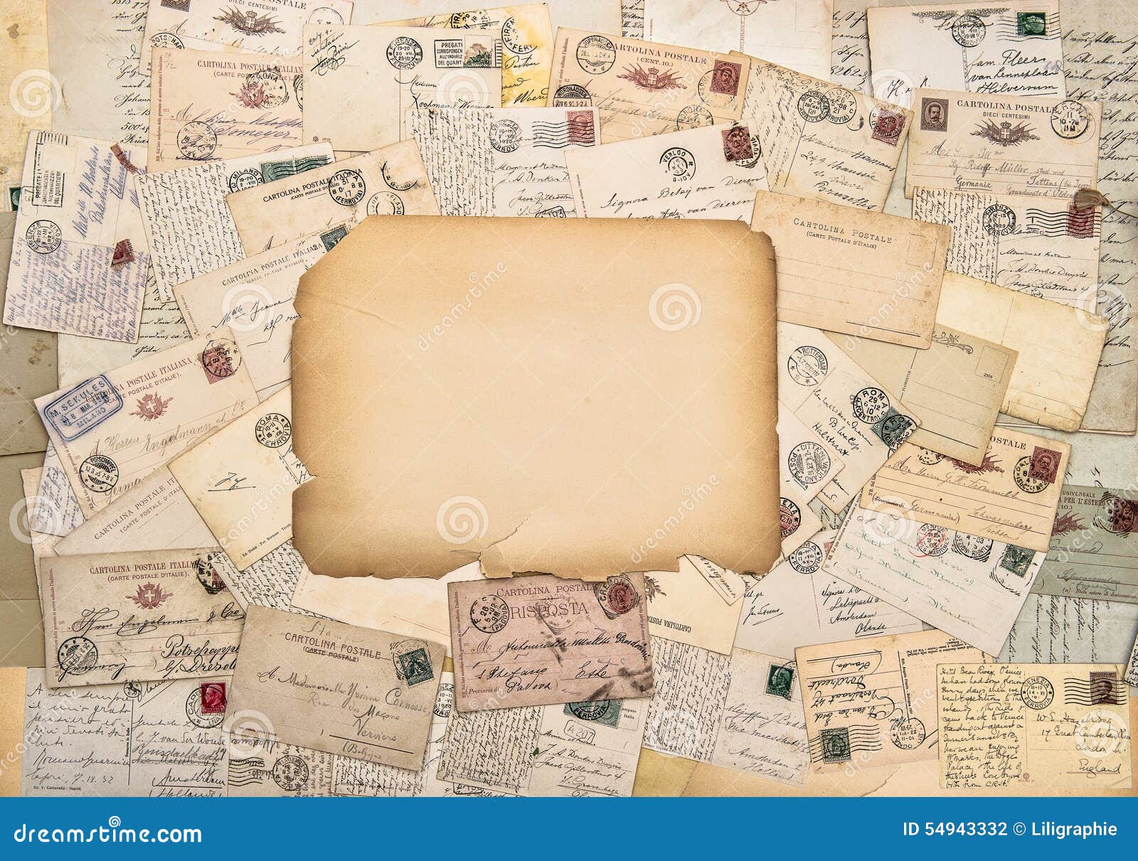 Old Letters And Postcards. Antique Postage. Vintage Style Paper Stock ...