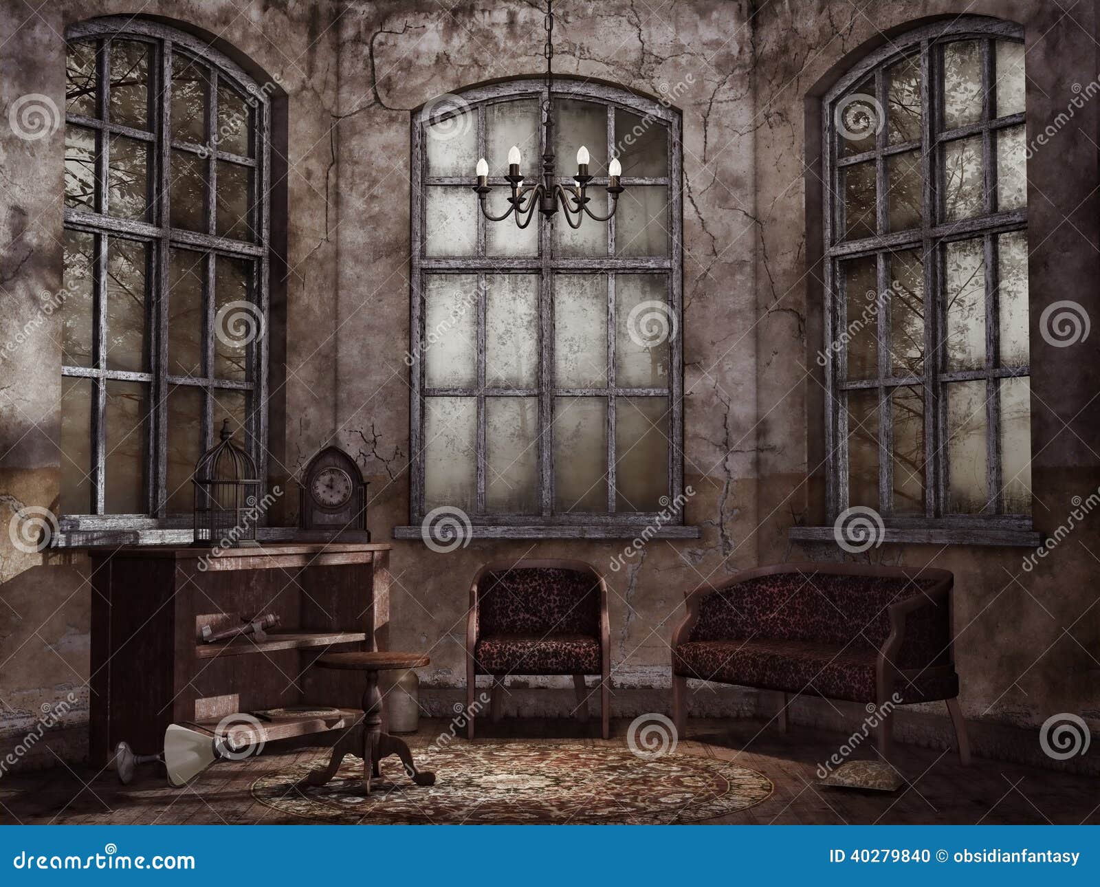 Old vintage living room stock illustration. Illustration of living ...