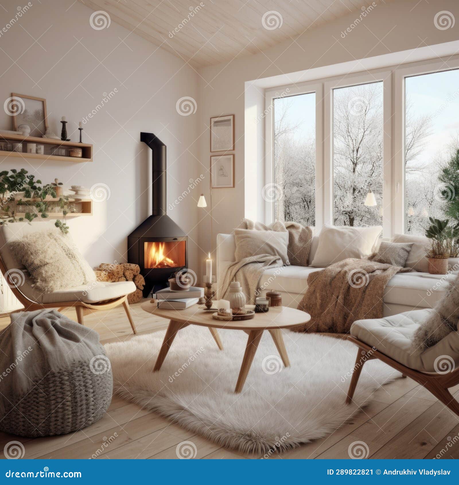 Scandinavian Hygge Home Interior Design of Modern Living Room Stock ...
