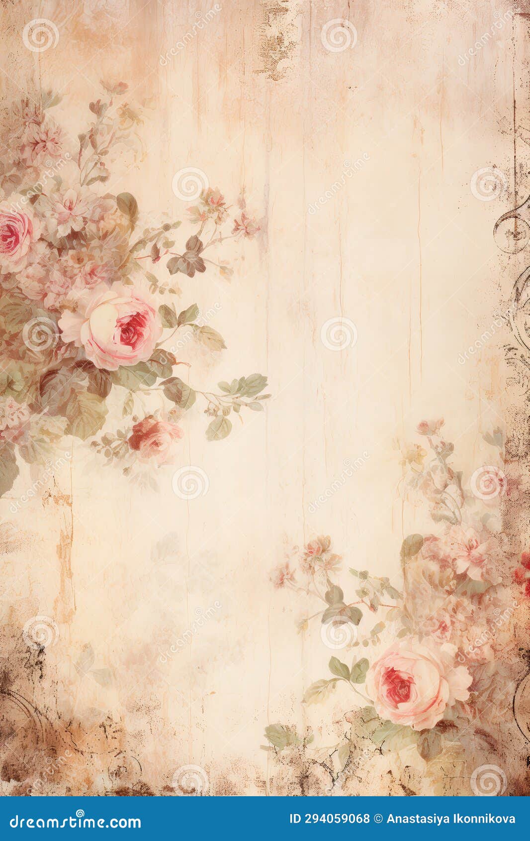 Vintage paper with flowers stock illustration. Illustration of border ...