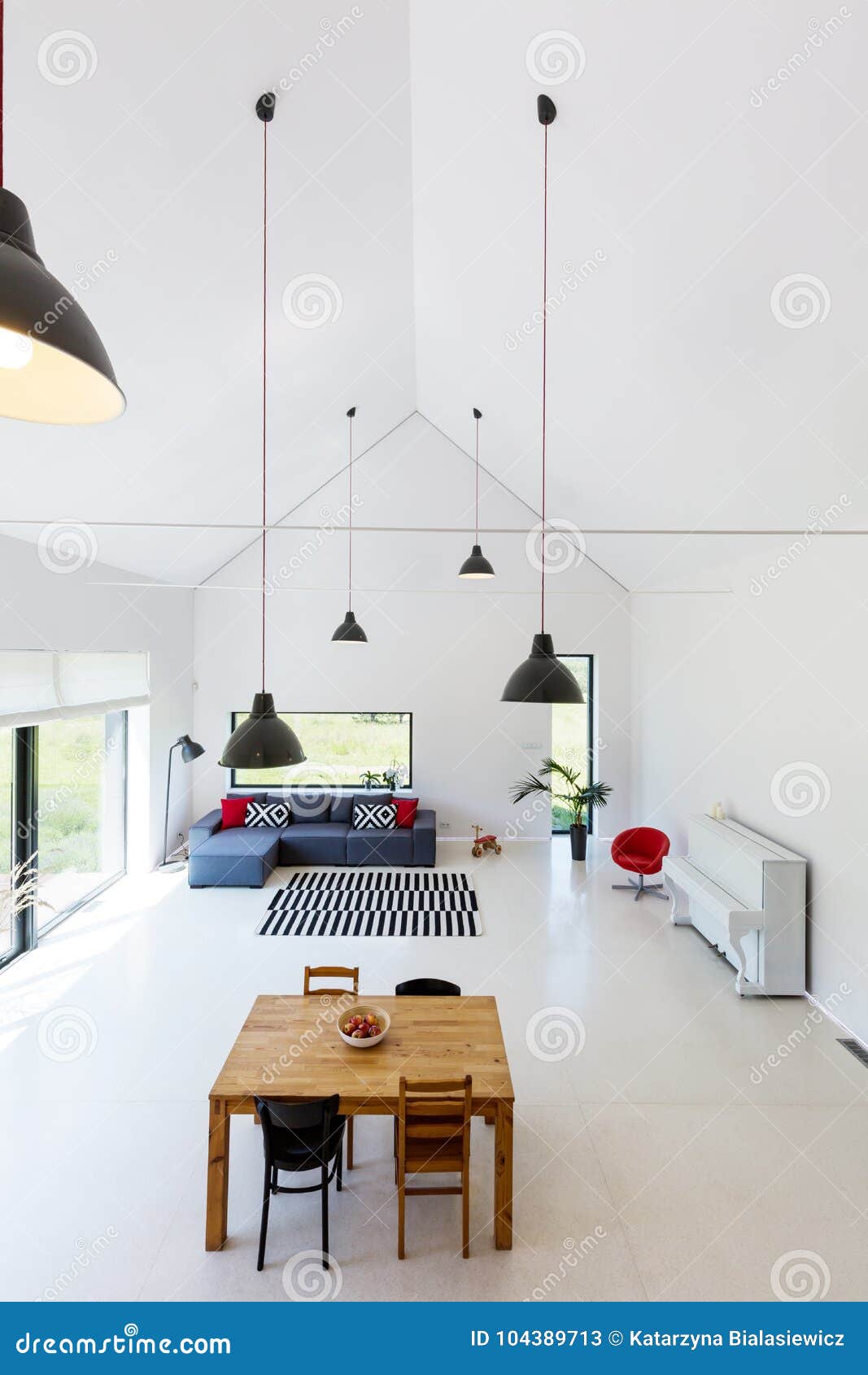 White spacious living room stock image. Image of space - 104389713