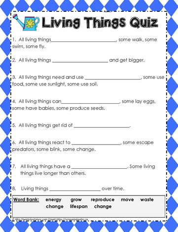 Living Things Quiz Worksheets