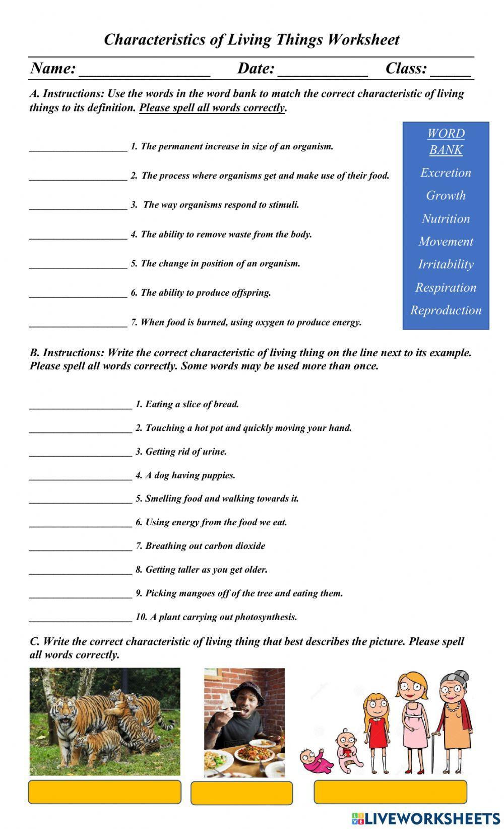 Characteristics of Living Things interactive worksheet for 7-9 ...