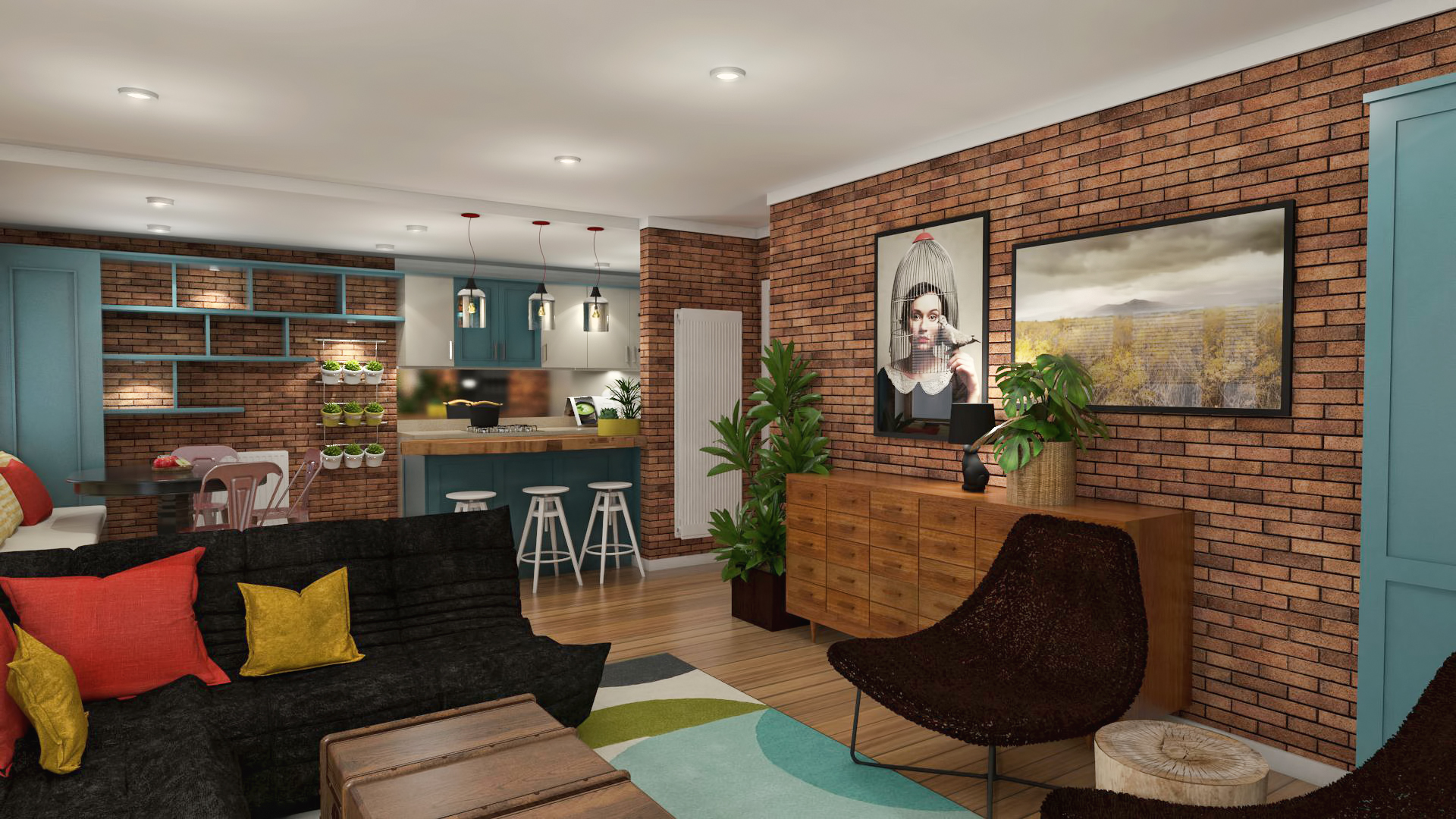 Brick modern living room - Black Fox Interiors
