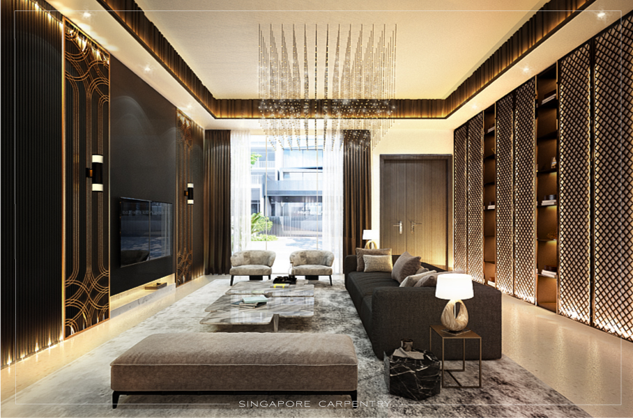High Ceiling Living Room Design Singapore | Shelly Lighting