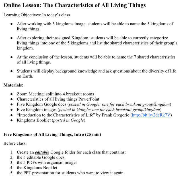 Characteristics of Living Things | CollectEdNY