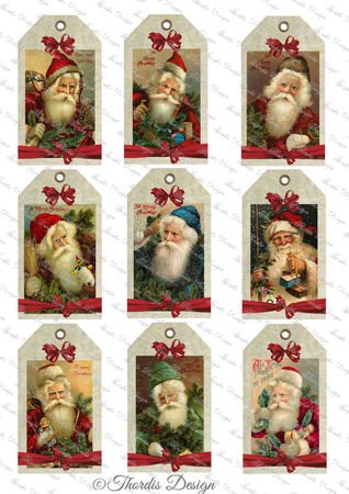 9 Geschenkanhänger, Tags, Vintage Weihnachten