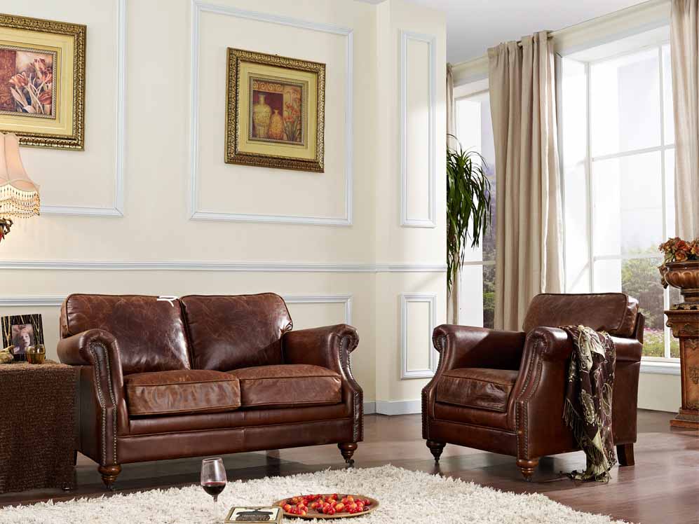 Riveted Antique Leather Sofa 1S