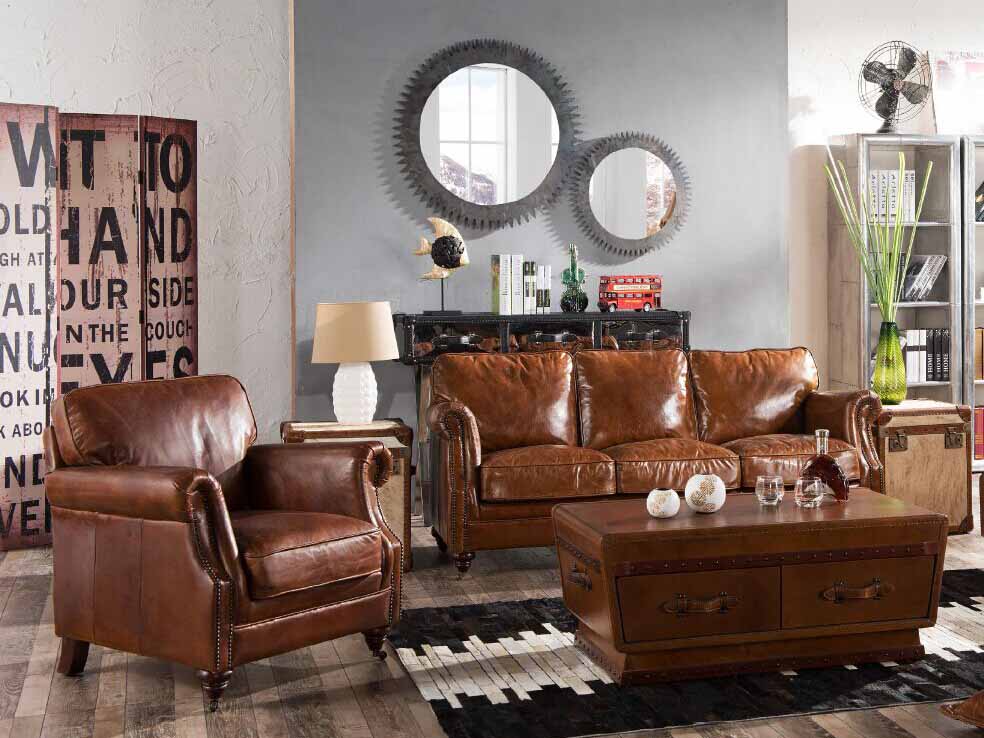 Riveted Antique Leather Sofa 1S