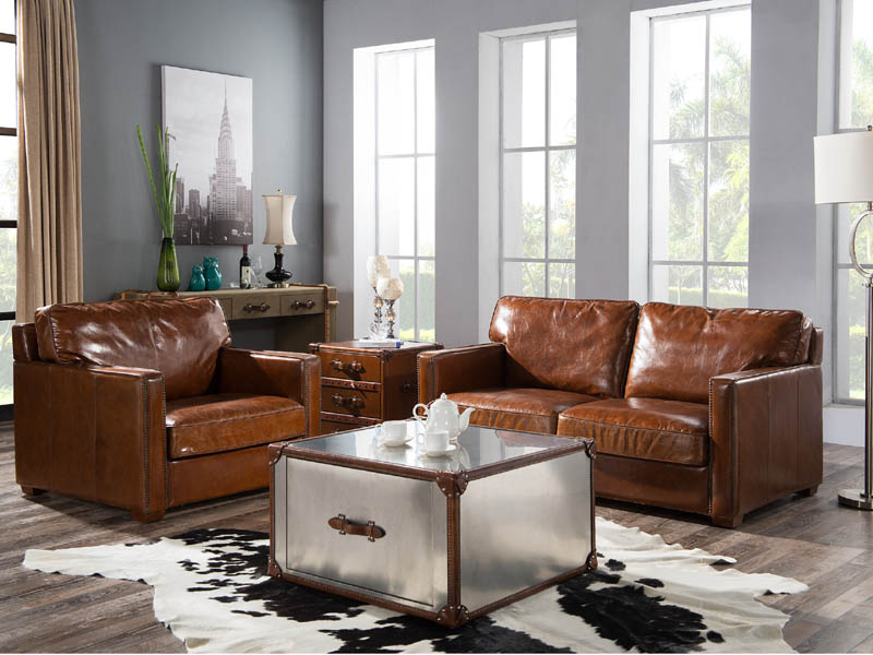 Riveted Vintage Leather Retro Sofa ;Riveted Leather Retro Sofa ;Vintage ...