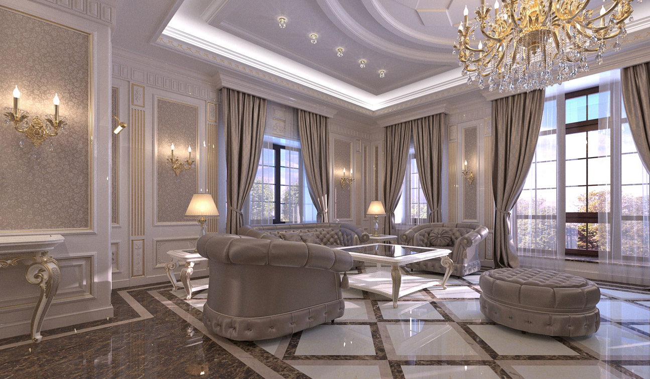 INDESIGNCLUB - Living Room interior design in elegant Classic style