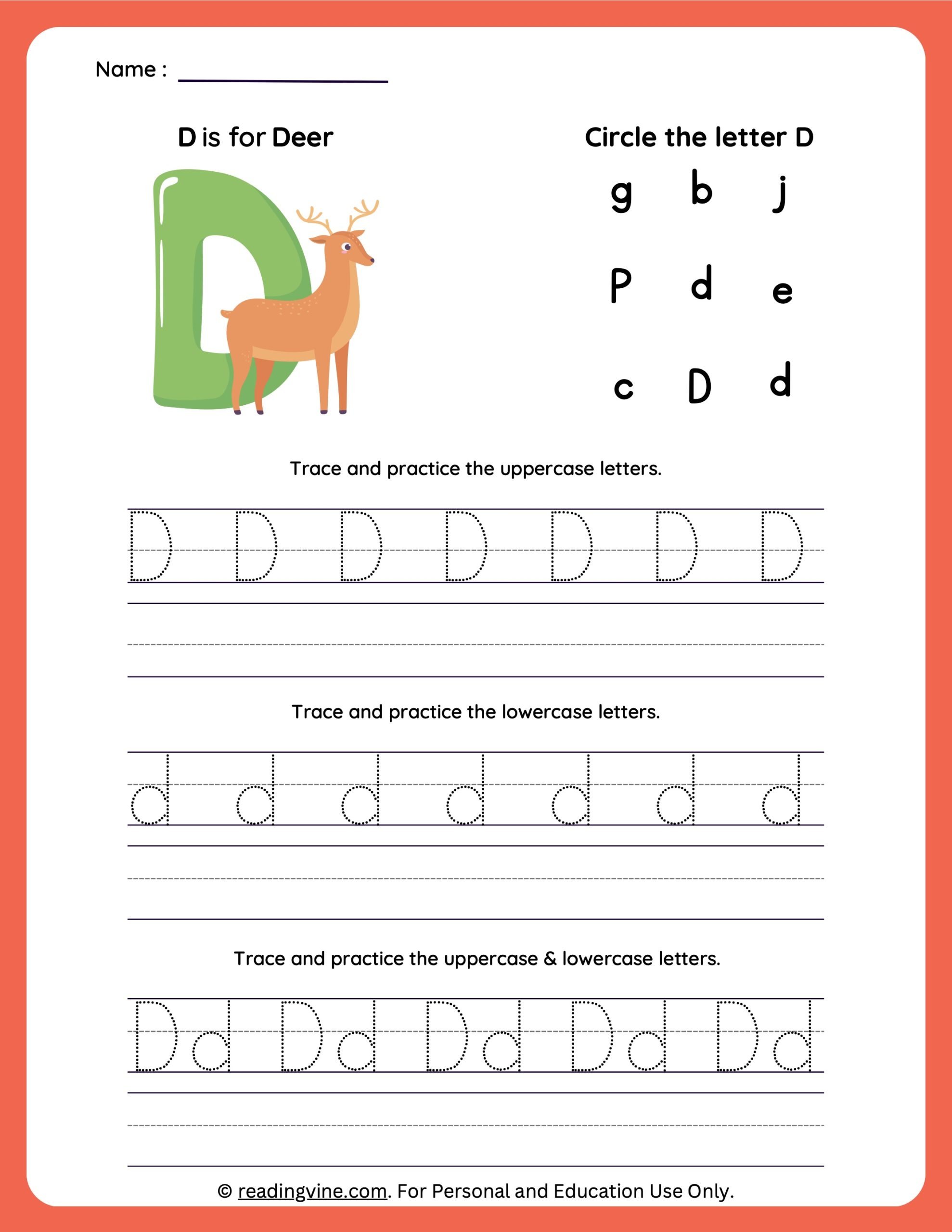 Tracing Letter D | Worksheets for Preschool