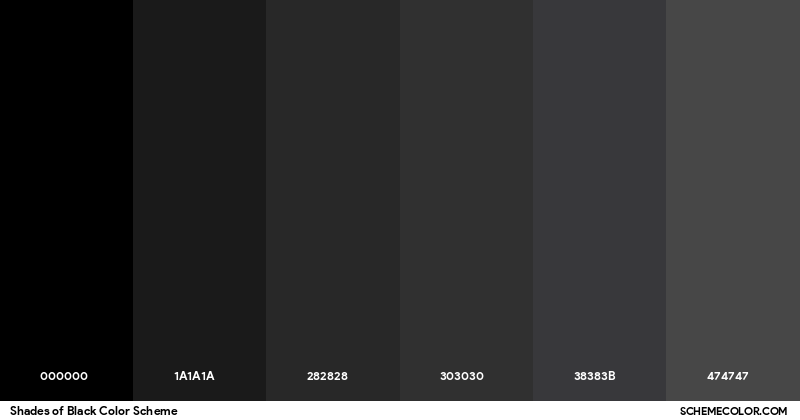 Shades of Black Color Scheme - Palettes - SchemeColor.com