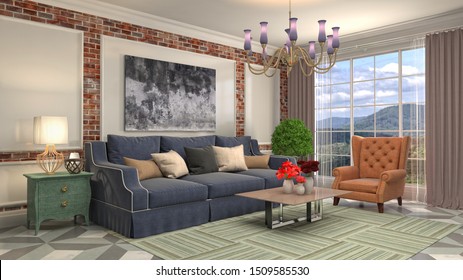 Modern Industrial Living Room Interior Wall Stock Illustration ...