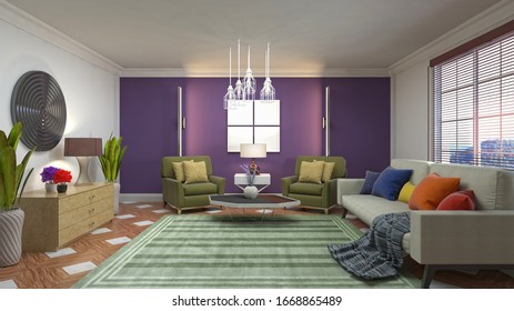 Modern Living Room Interior Decorated Vintage Stock Photo 195993875 ...