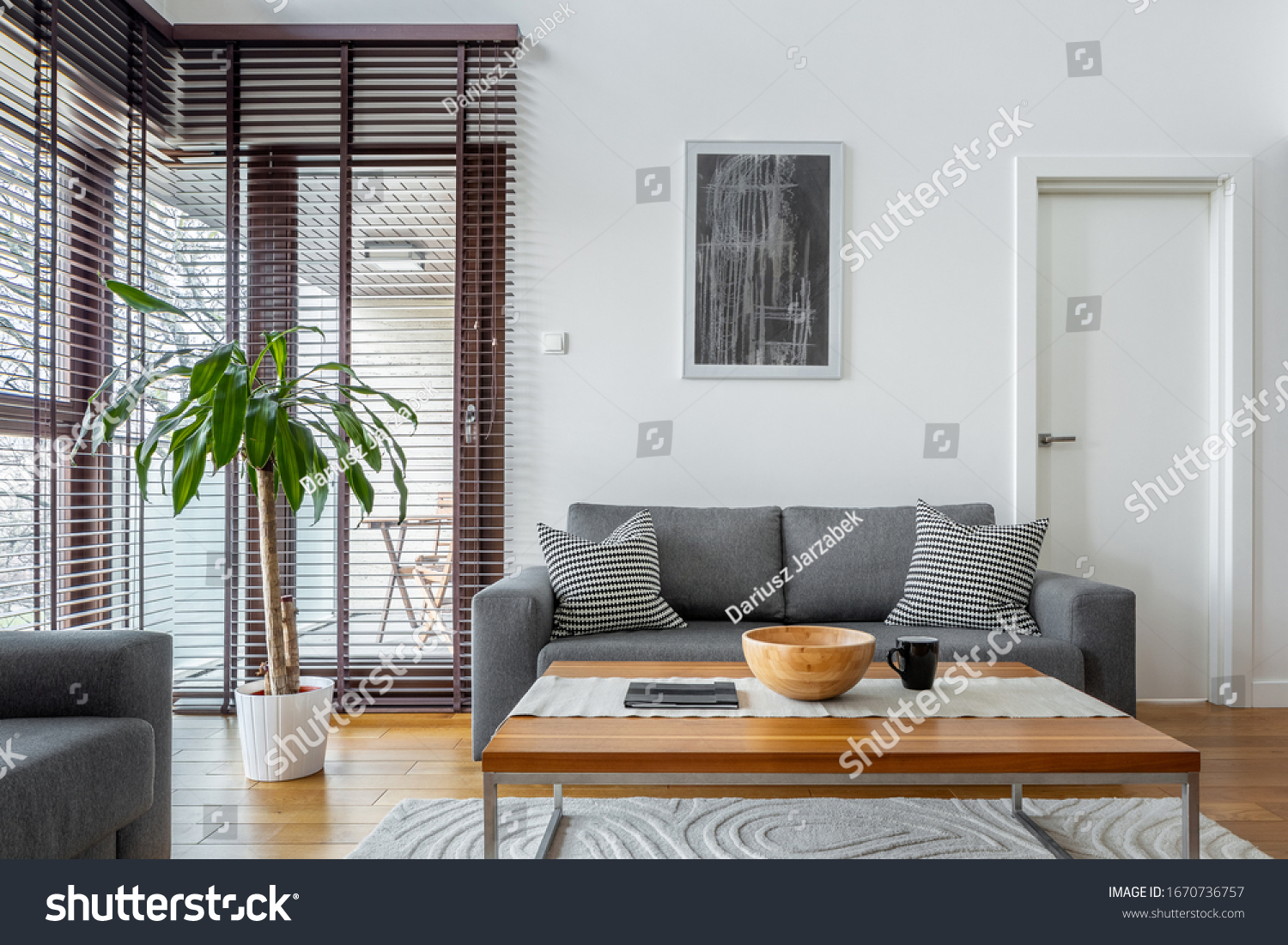 Stylish Living Room Big Windows Wooden Stock Photo 1670736757 ...
