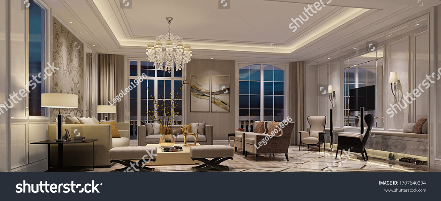 Asian Style Modern Living Room Interior Stock Illustration 1707640294 ...