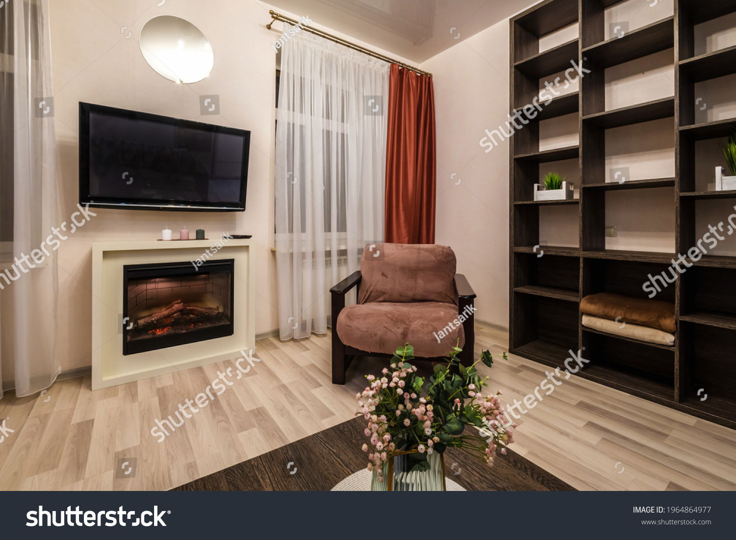 Interior Modern Living Room Fireplace Tv Stock Photo 1964864977 ...