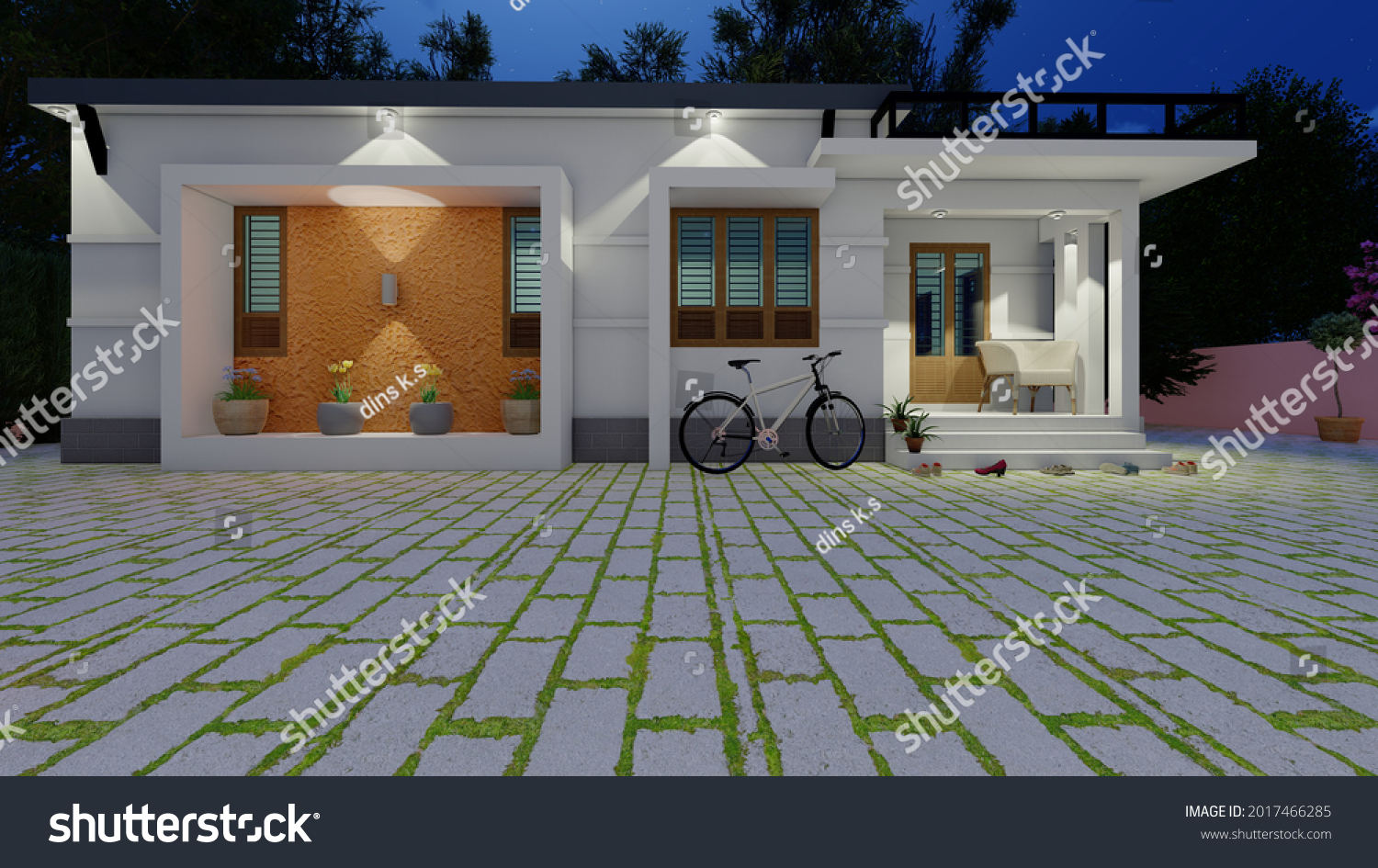 Beautiful Exterior Newly Built Kerala Home Stock Illustration ...