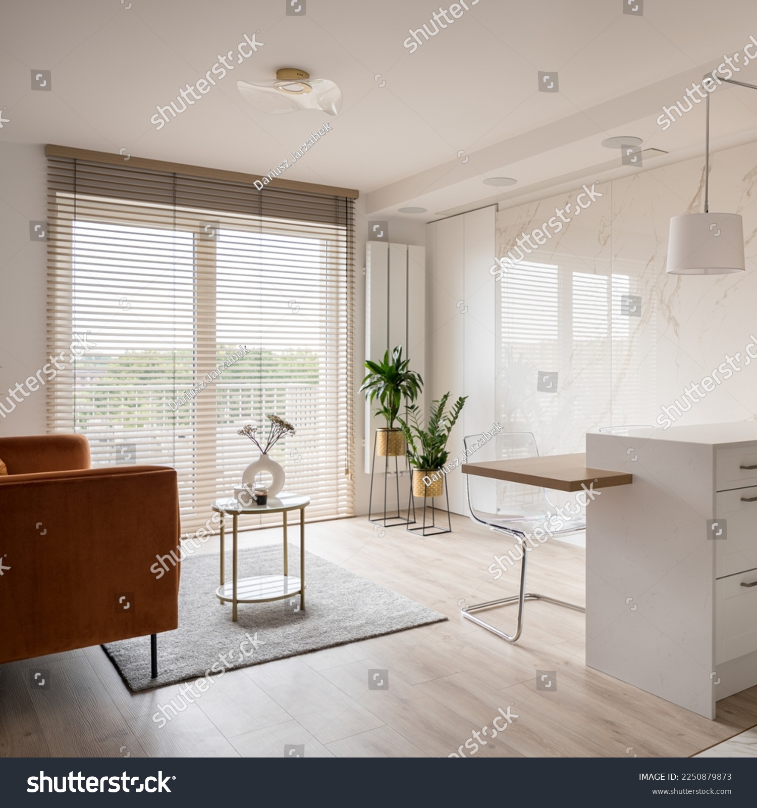 Fashionable Living Room Big Window Wooden Stock Photo 2250879873 ...