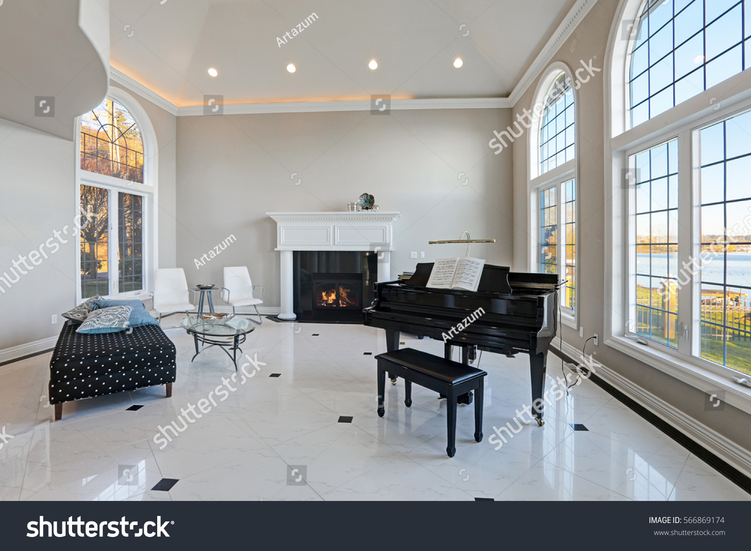 Luxury High Ceiling Living Room Features Stock Photo 566869174 ...