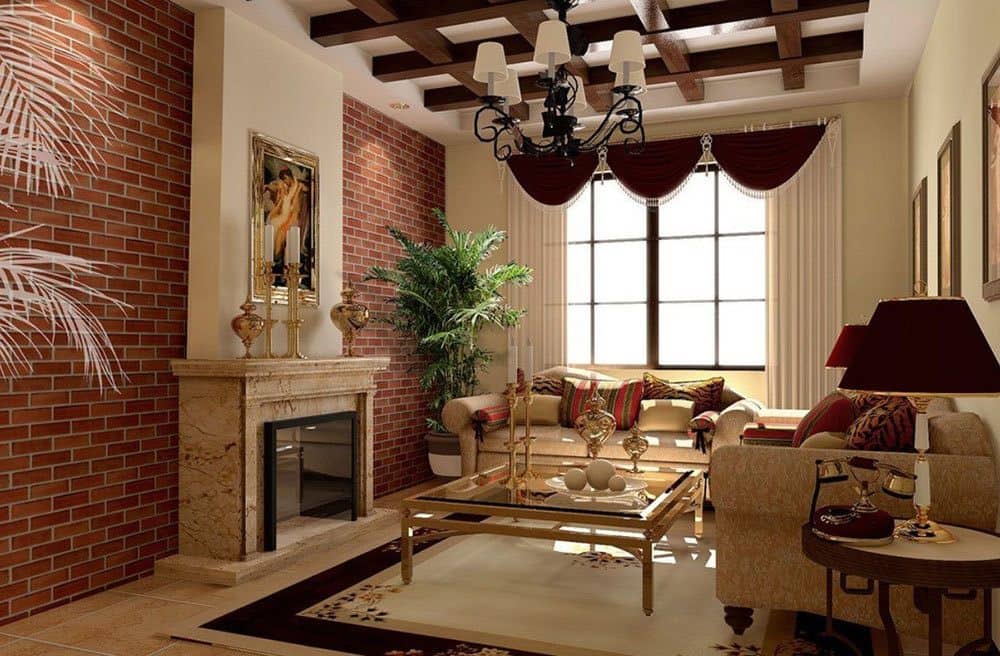 Brick Wall in the Living Room Stylish Interior - Small Design Ideas