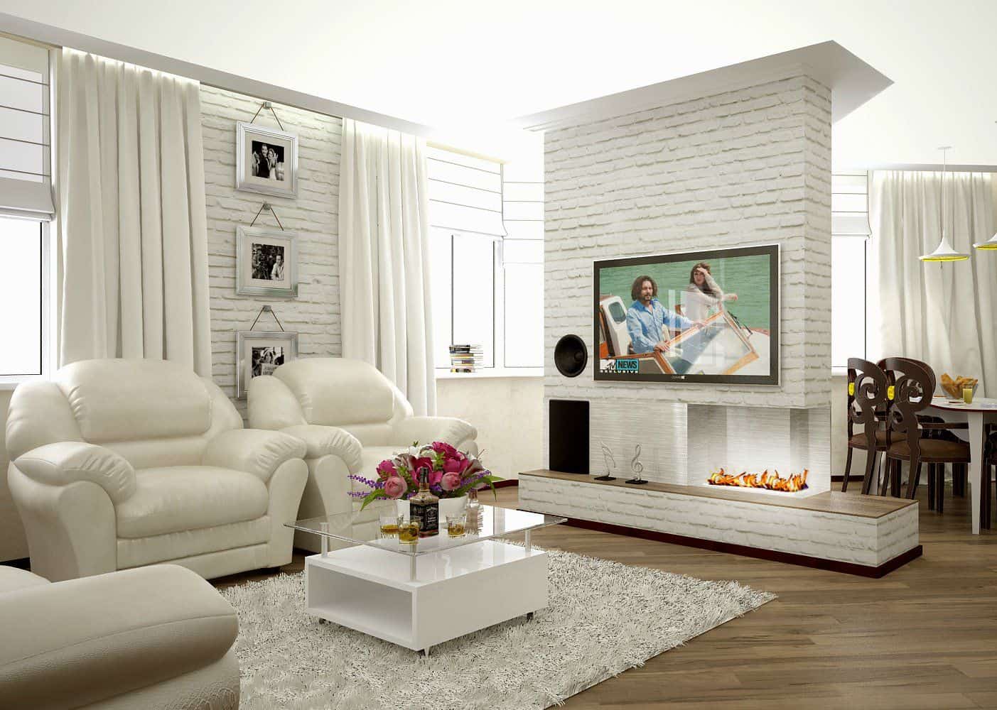 Brick Wall in the Living Room Stylish Interior - Small Design Ideas