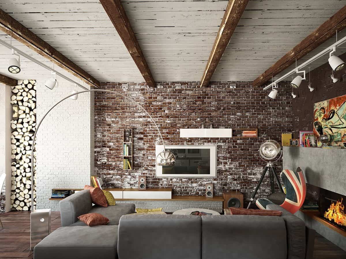 Brick Wall in the Living Room Stylish Interior - Small Design Ideas