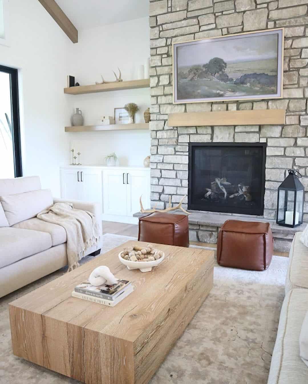 Living Room With Stone Fireplace - Soul & Lane