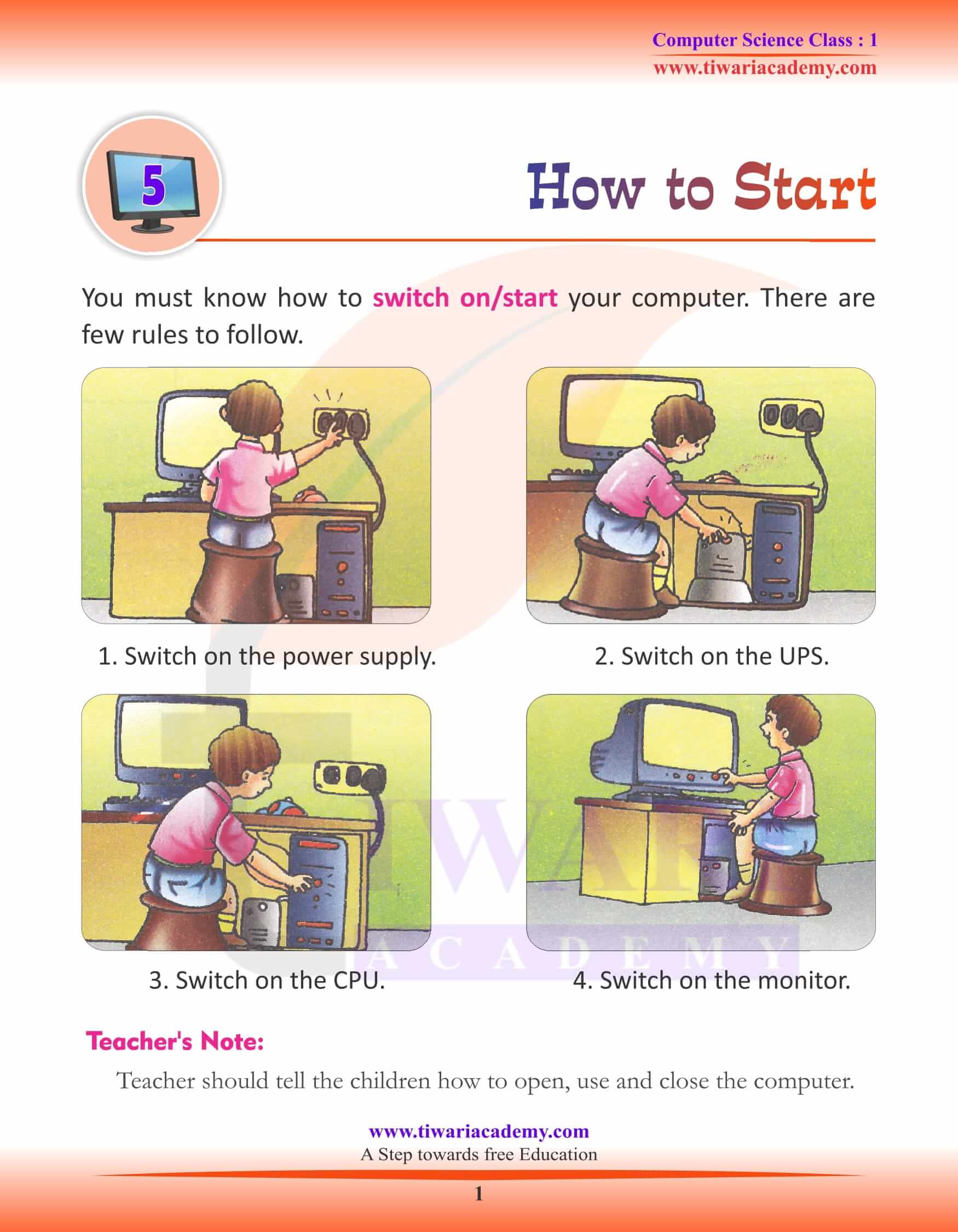 Class 1 Computer Chapter 5 How to Start a Computer