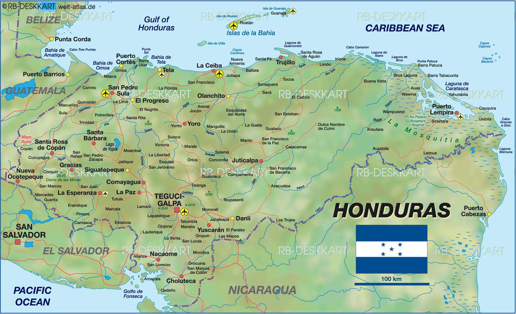 Map of Honduras - Map in the Atlas of the World - World Atlas